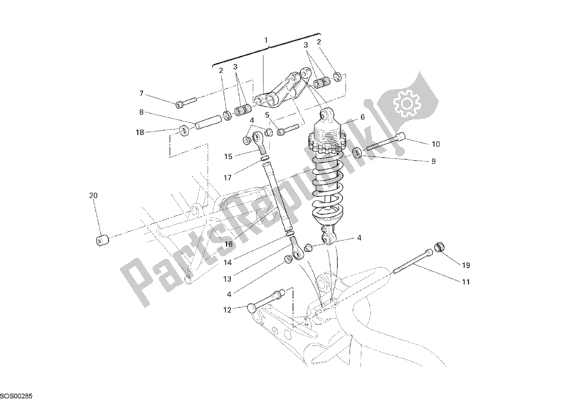 Todas las partes para Amortiguador Trasero de Ducati Monster S2R 1000 USA 2008